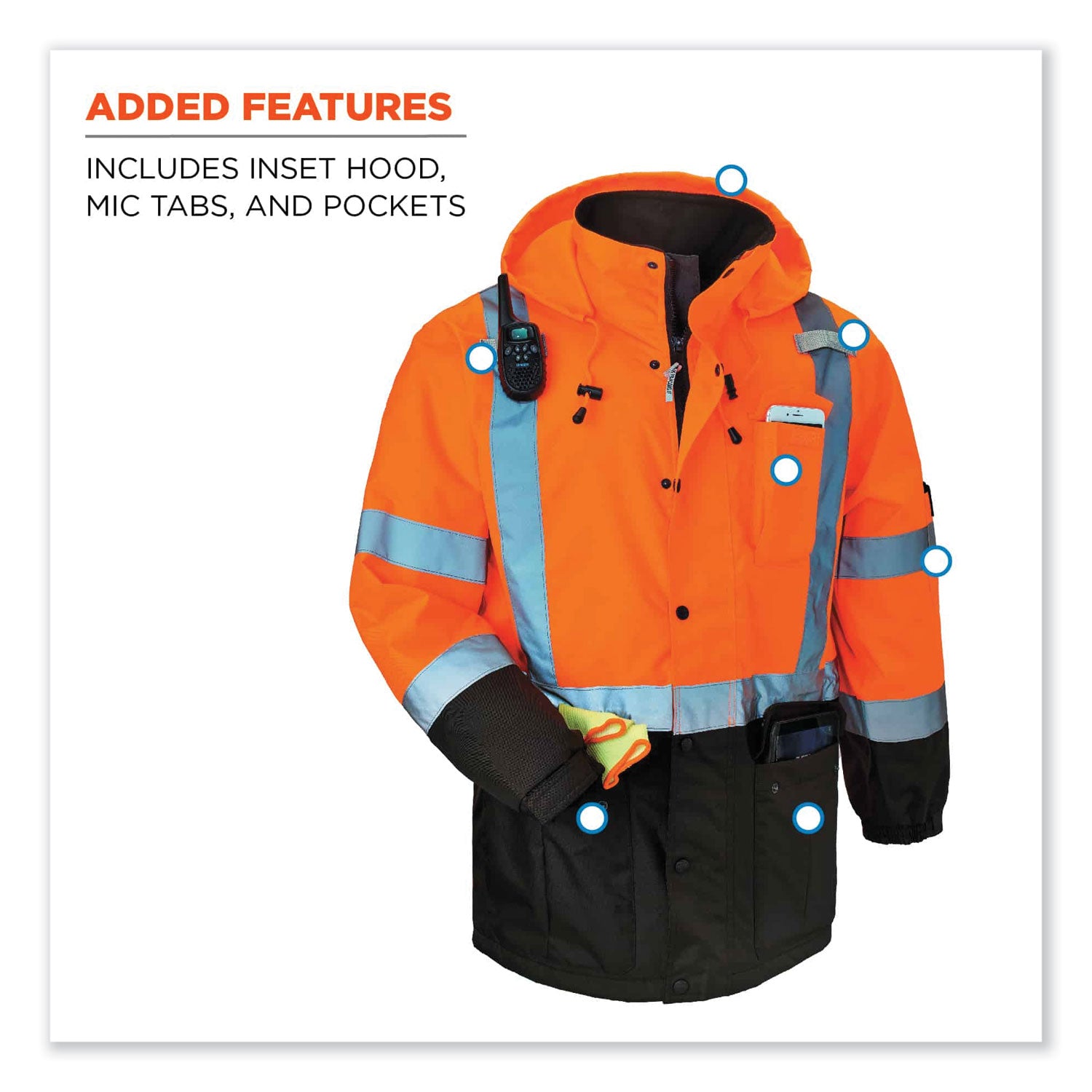 GloWear 8384 Class 3 Hi-Vis Quilted Thermal Parka, Large, Orange, Ships in 1-3 Business Days