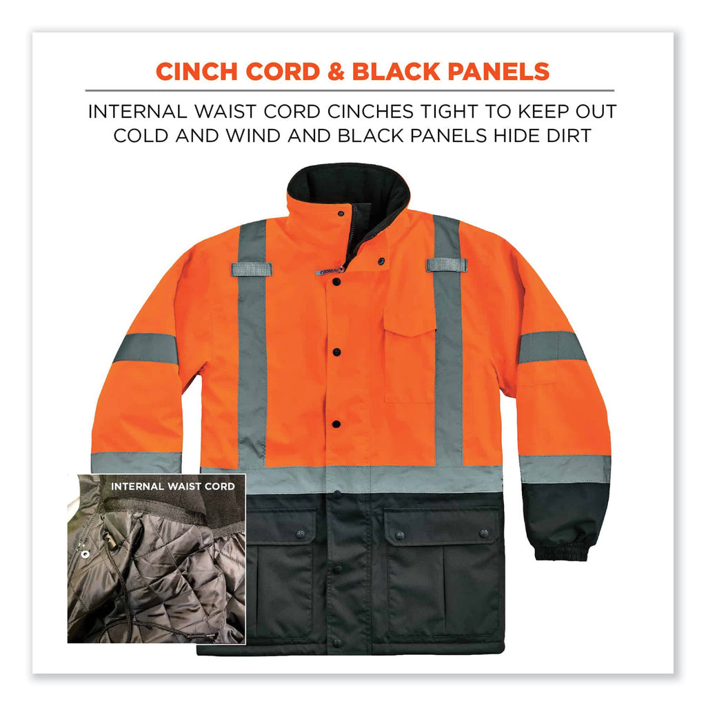GloWear 8384 Class 3 Hi-Vis Quilted Thermal Parka, Large, Orange, Ships in 1-3 Business Days