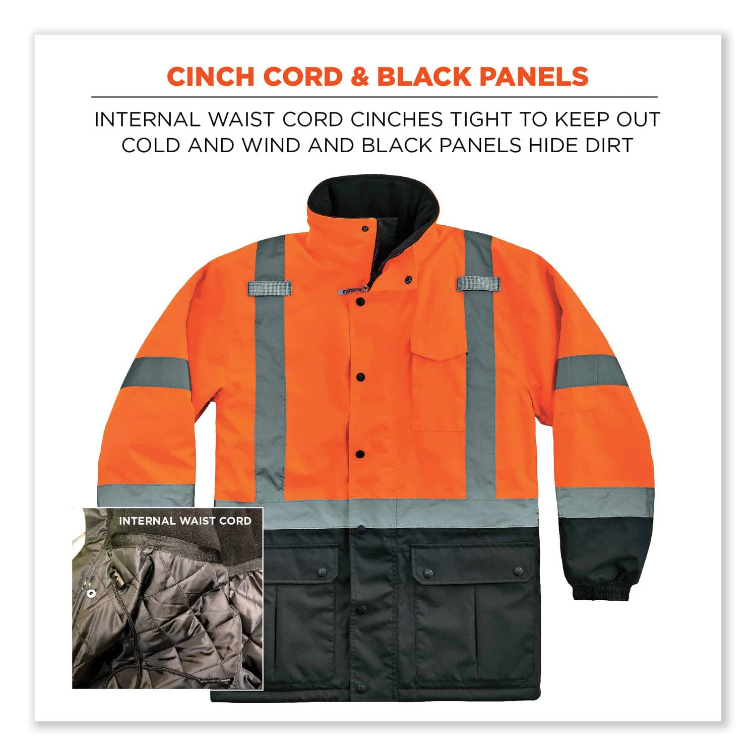 GloWear 8384 Class 3 Hi-Vis Quilted Thermal Parka, Large, Orange, Ships in 1-3 Business Days