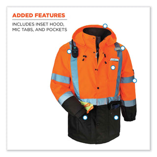 GloWear 8384 Class 3 Hi-Vis Quilted Thermal Parka, 2X-Large, Orange, Ships in 1-3 Business Days