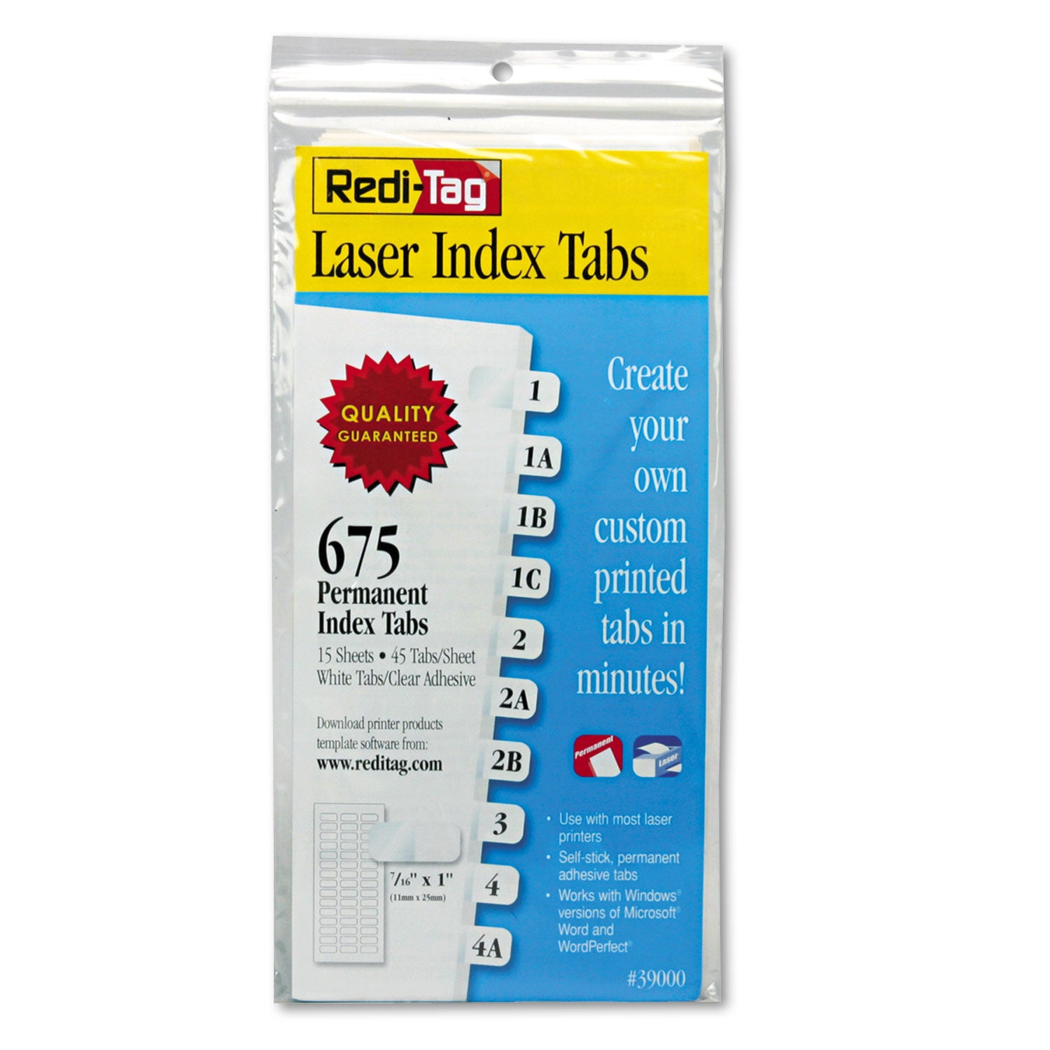 Laser Printable Index Tabs, 1/12-Cut, White, 0.44" Wide, 675/Pack - 