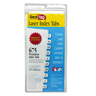 Laser Printable Index Tabs, 1/12-Cut, White, 0.44" Wide, 675/Pack - 