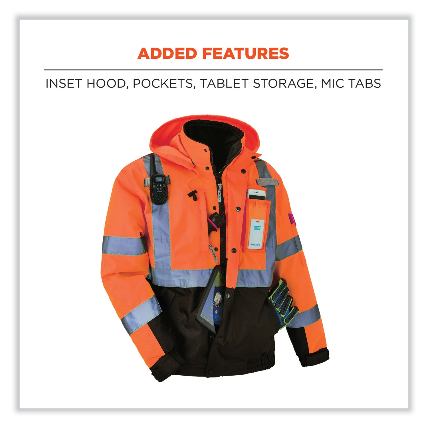 GloWear 8381 Class 3 Hi-Vis 4-in-1 Quilted Bomber Jacket, Orange, Medium, Ships in 1-3 Business Days