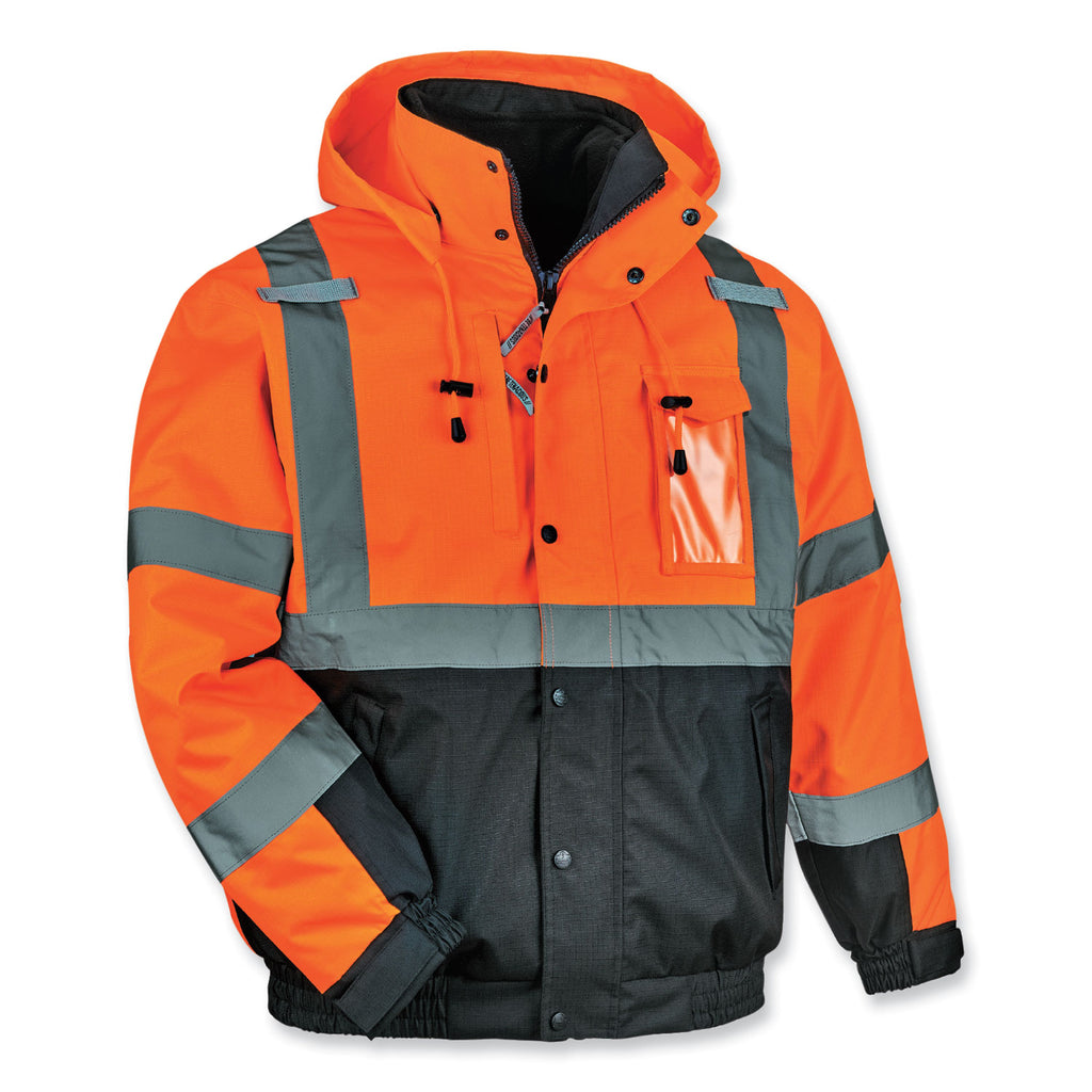 GloWear 8381 Class 3 Hi-Vis 4-in-1 Quilted Bomber Jacket, Orange, X-Large, Ships in 1-3 Business Days