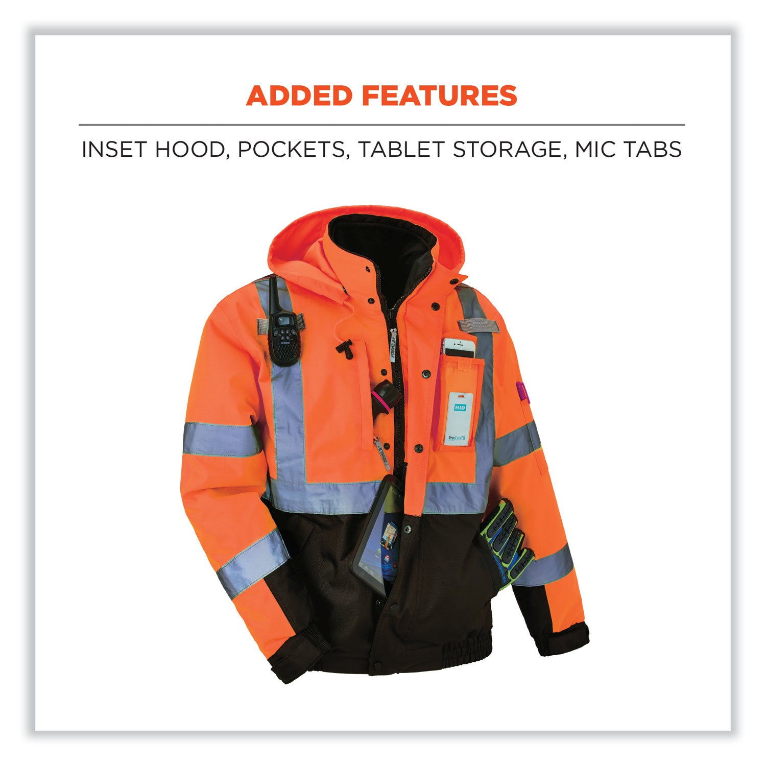 GloWear 8381 Class 3 Hi-Vis 4-in-1 Quilted Bomber Jacket, Orange, 3X-Large, Ships in 1-3 Business Days
