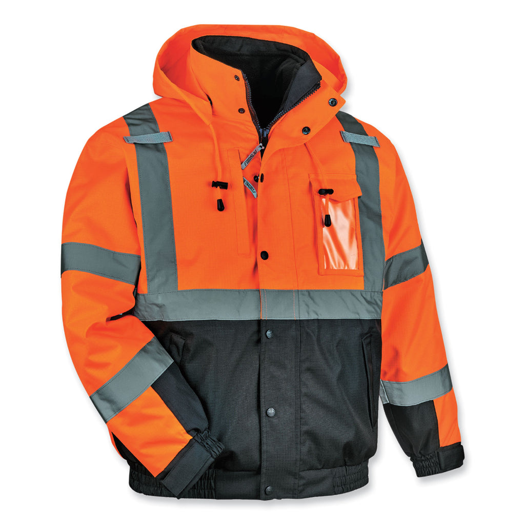 GloWear 8381 Class 3 Hi-Vis 4-in-1 Quilted Bomber Jacket, Orange, 4X-Large, Ships in 1-3 Business Days