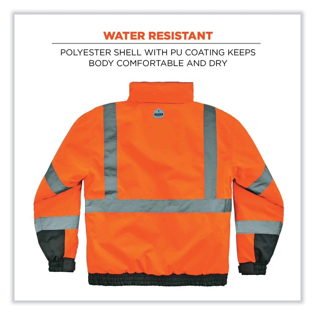 GloWear 8377 Class 3 Hi-Vis Quilted Bomber Jacket, Orange, Small, Ships in 1-3 Business Days