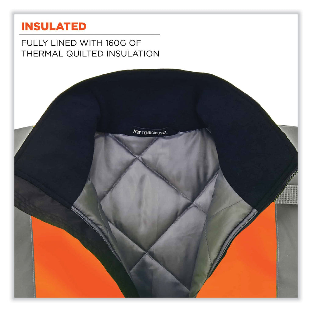 GloWear 8377 Class 3 Hi-Vis Quilted Bomber Jacket, Orange, Small, Ships in 1-3 Business Days