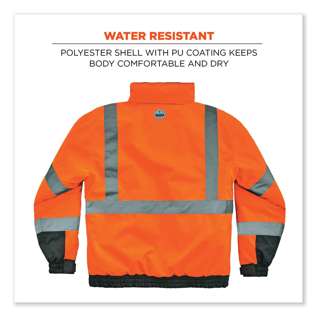 GloWear 8377 Class 3 Hi-Vis Quilted Bomber Jacket, Orange, Large, Ships in 1-3 Business Days