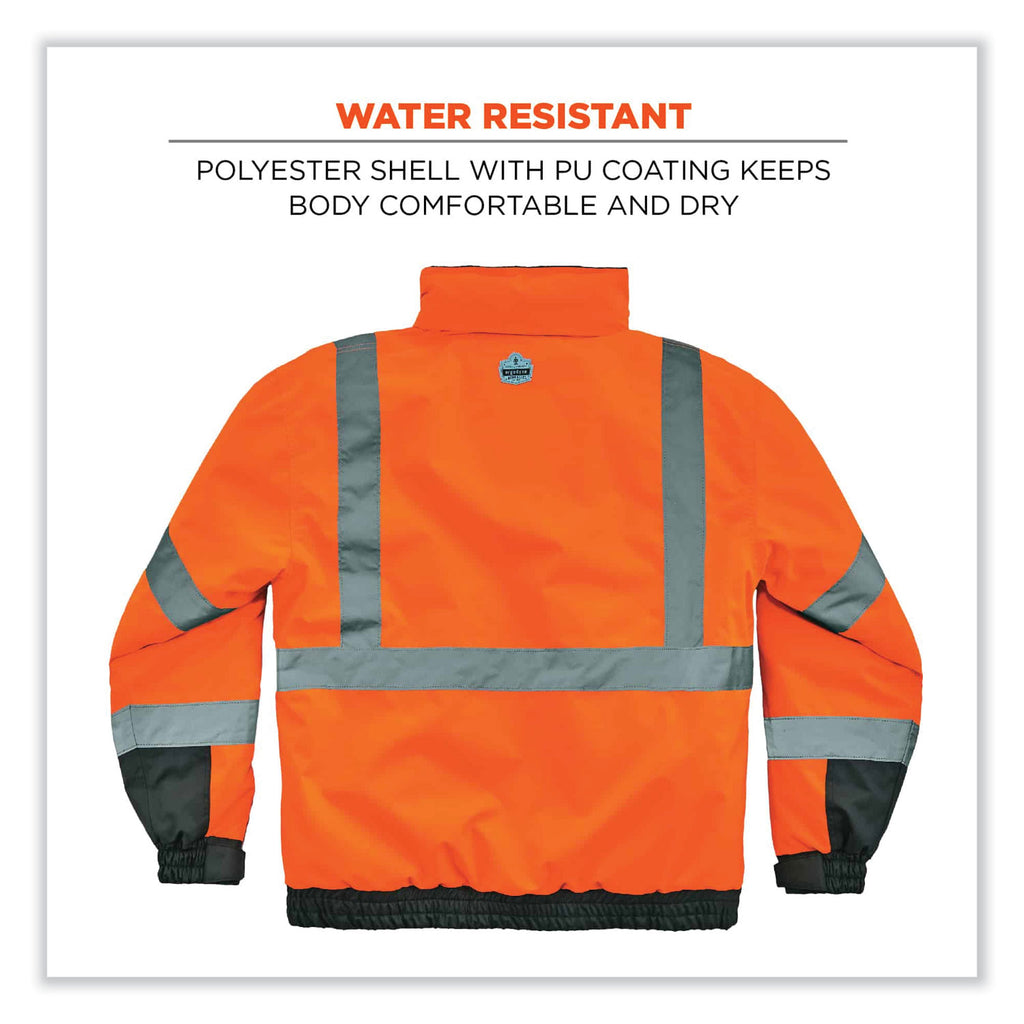GloWear 8377 Class 3 Hi-Vis Quilted Bomber Jacket, Orange, 2X-Large, Ships in 1-3 Business Days