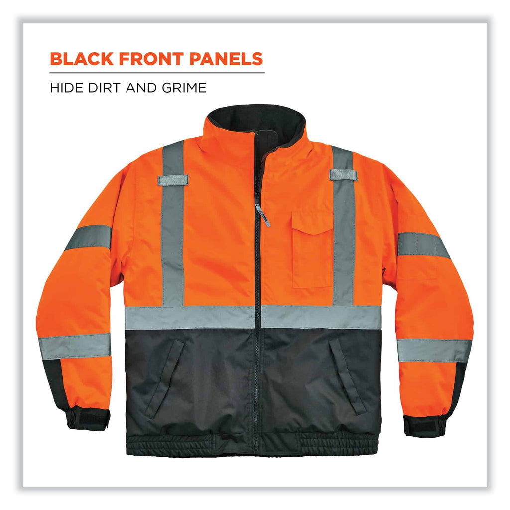 GloWear 8377 Class 3 Hi-Vis Quilted Bomber Jacket, Orange, 3X-Large, Ships in 1-3 Business Days