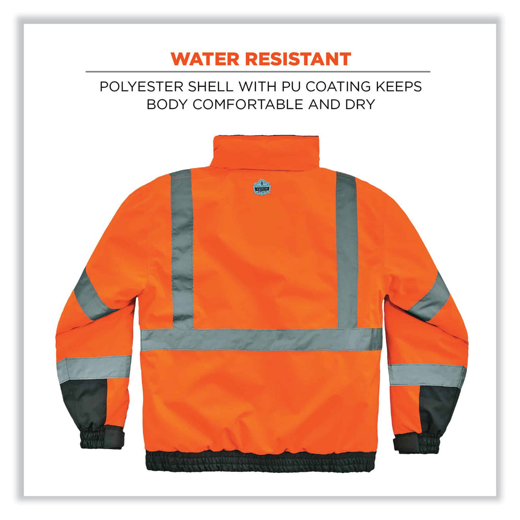 GloWear 8377 Class 3 Hi-Vis Quilted Bomber Jacket, Orange, 4X-Large, Ships in 1-3 Business Days