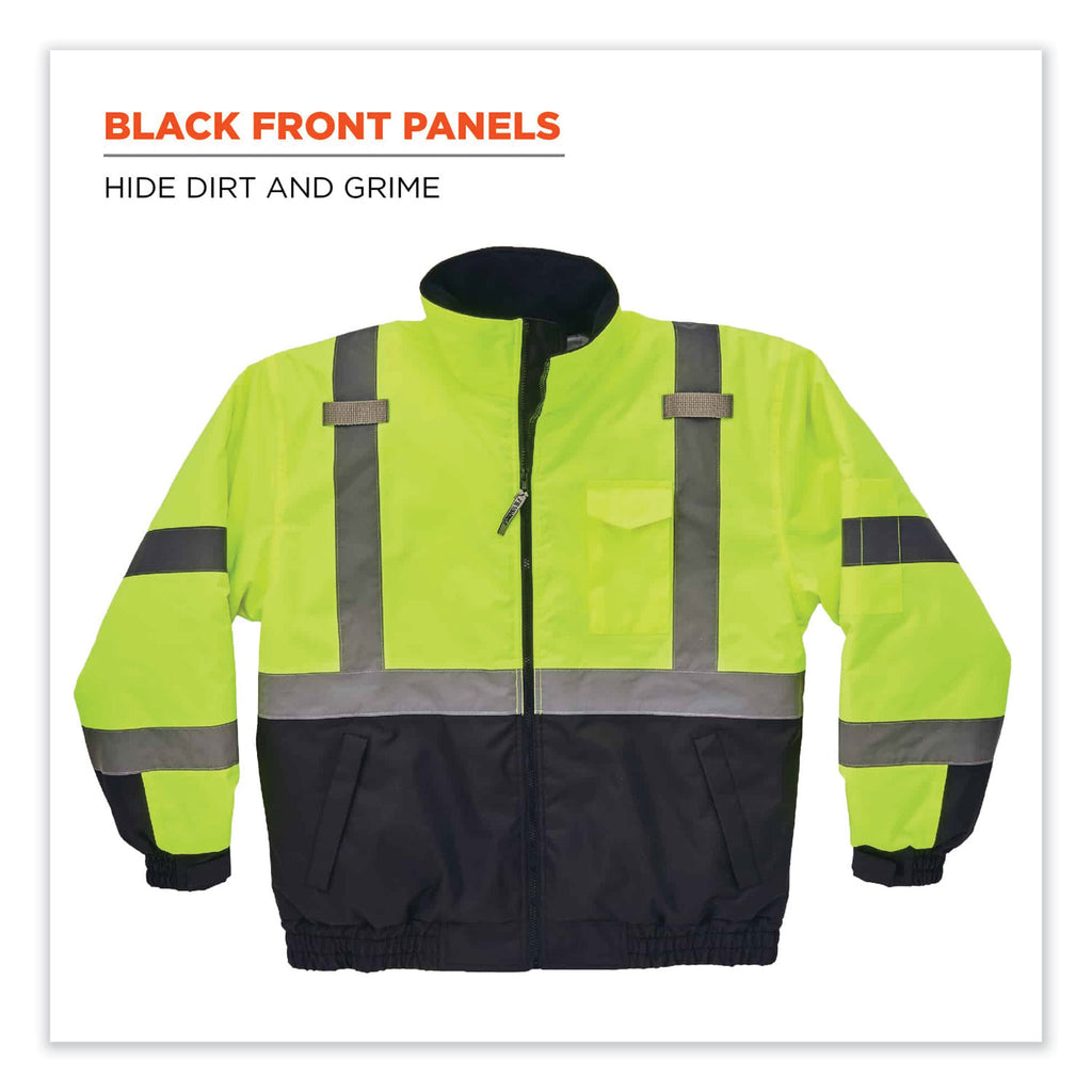 GloWear 8377 Class 3 Hi-Vis Quilted Bomber Jacket, Lime, Medium, Ships in 1-3 Business Days