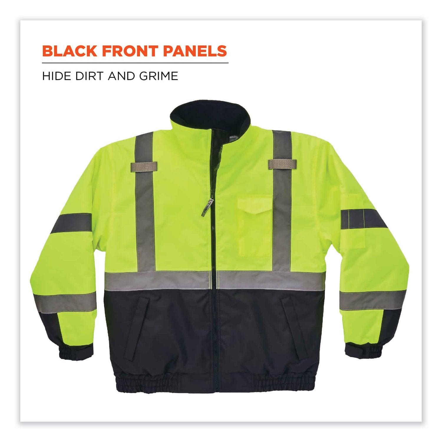 GloWear 8377 Class 3 Hi-Vis Quilted Bomber Jacket, Lime, Medium, Ships in 1-3 Business Days
