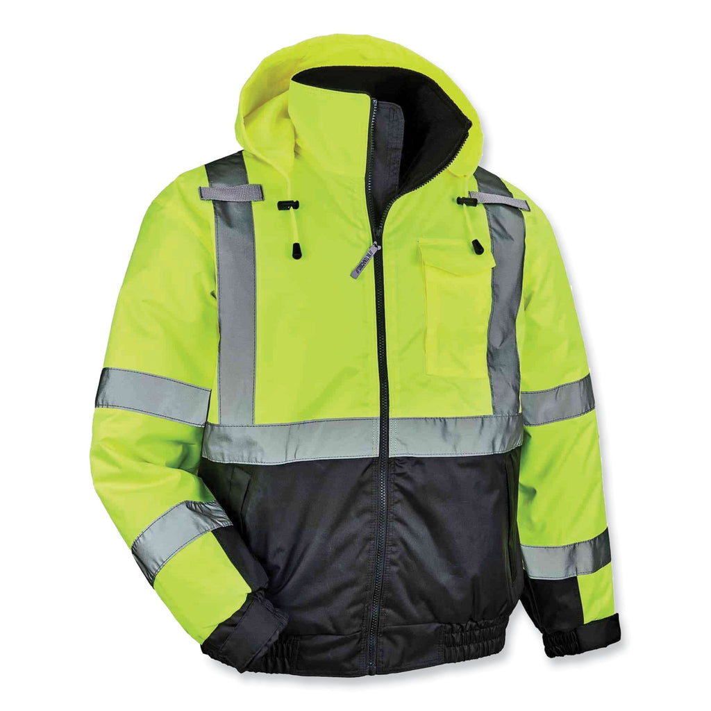 GloWear 8377 Class 3 Hi-Vis Quilted Bomber Jacket, Lime, Medium, Ships in 1-3 Business Days