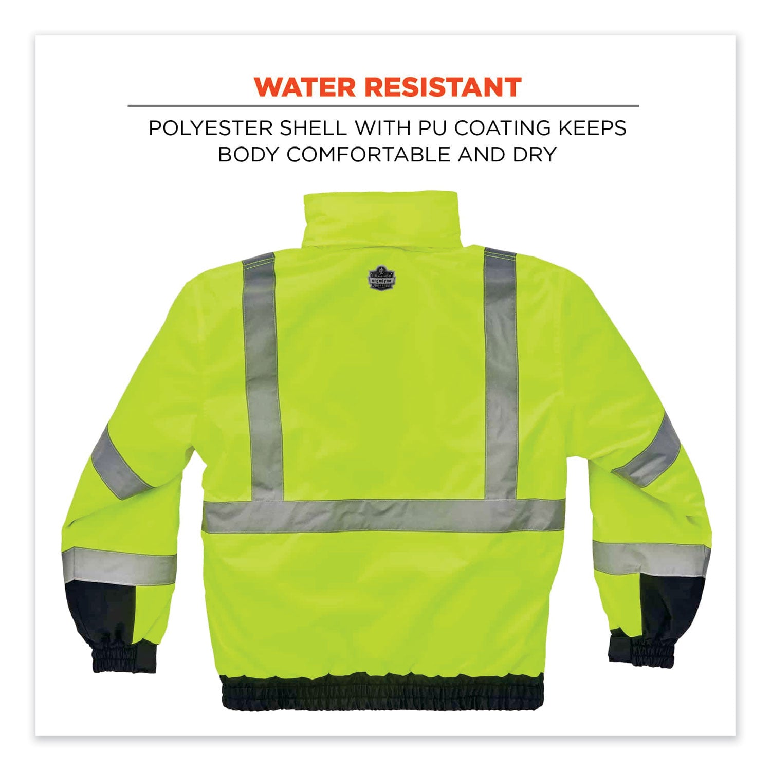 GloWear 8377 Class 3 Hi-Vis Quilted Bomber Jacket, Lime, 5X-Large, Ships in 1-3 Business Days