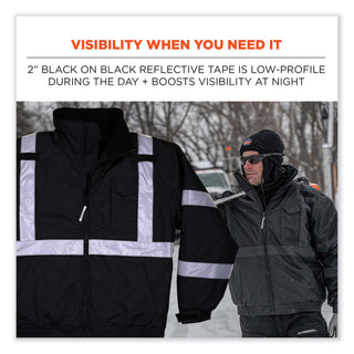 GloWear 8377EV Non-Certified Hi-Vis Quilted Bomber Jacket, Black, Large, Ships in 1-3 Business Days