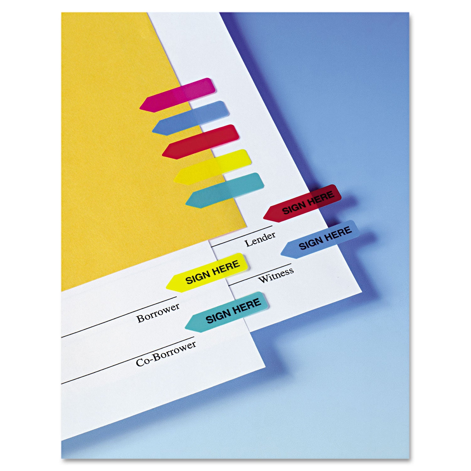 Mini Arrow Page Flags, "Sign Here", Blue/Mint/Red/Yellow, 126 Flags/Pack - 