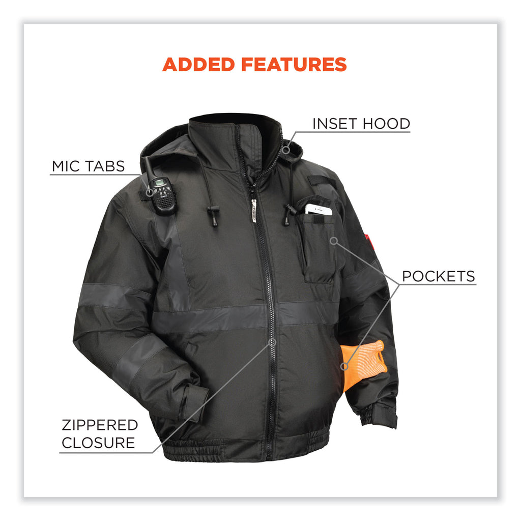 GloWear 8377EV Non-Certified Hi-Vis Quilted Bomber Jacket, Black, 3X-Large, Ships in 1-3 Business Days