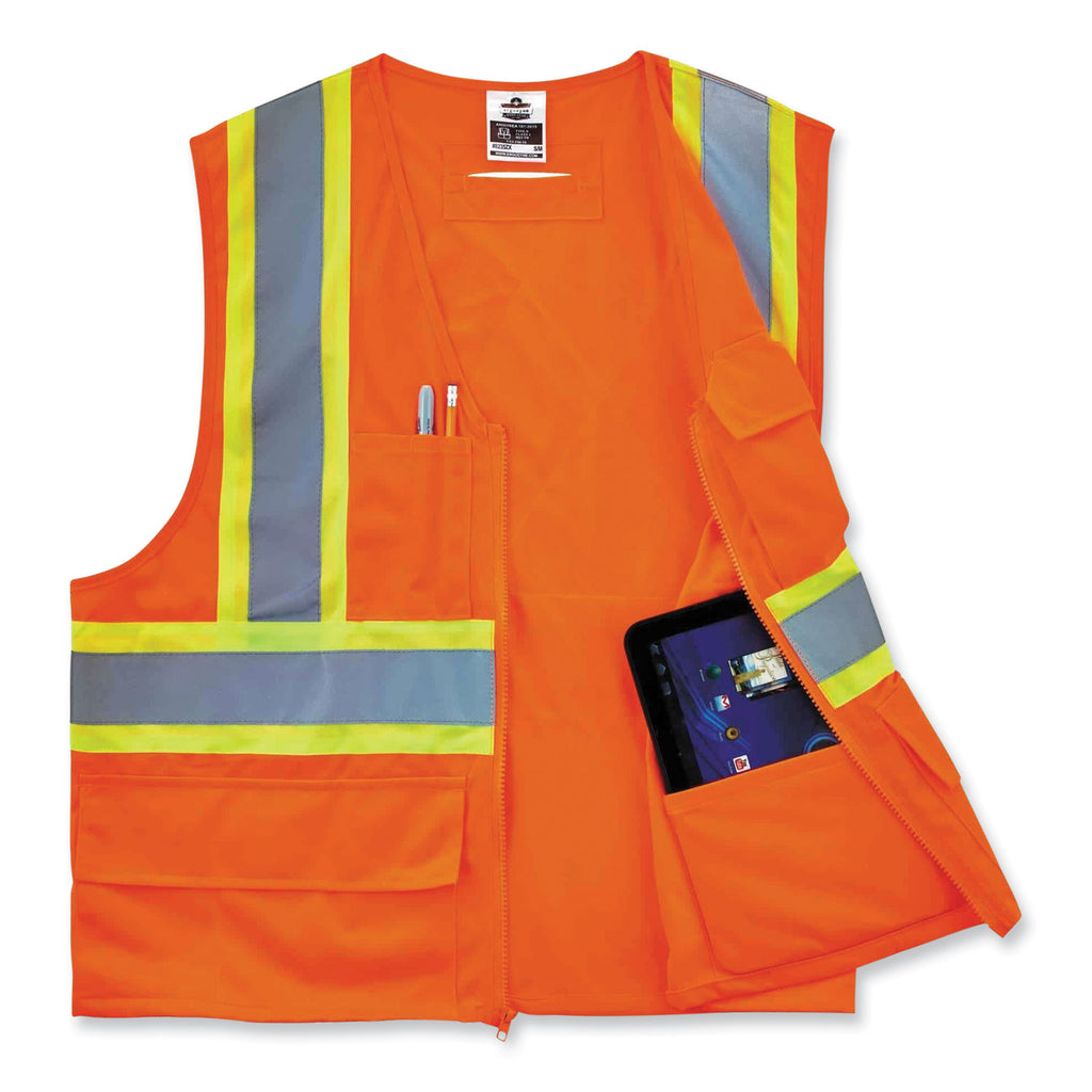 GloWear 8235ZX Class 2 Two-Tone X-Back Vest, Polyester, 2X-Large/3X-Large, Orange, Ships in 1-3 Business Days