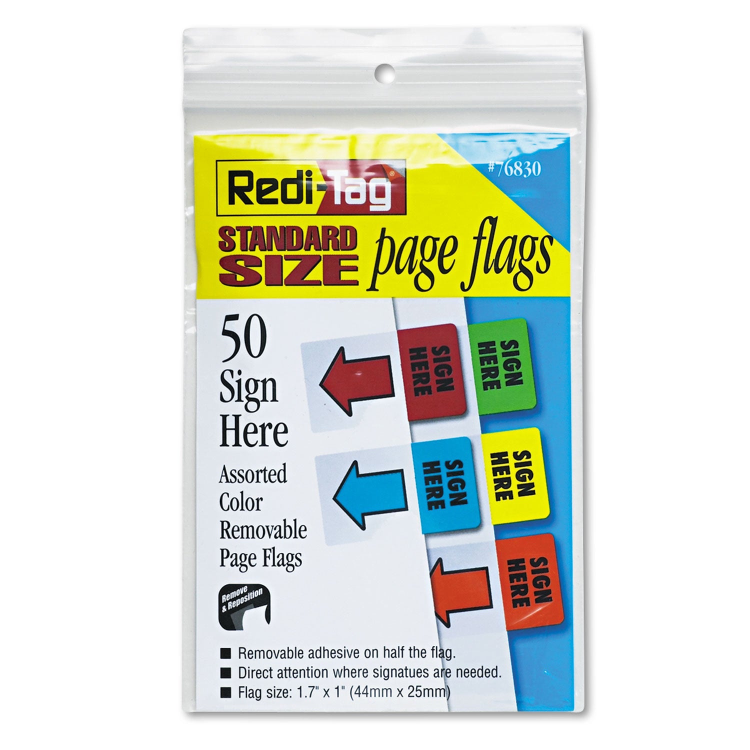 Removable Page Flags, Green/Yellow/Red/Blue/Orange, 10/Color, 50/Pack - 