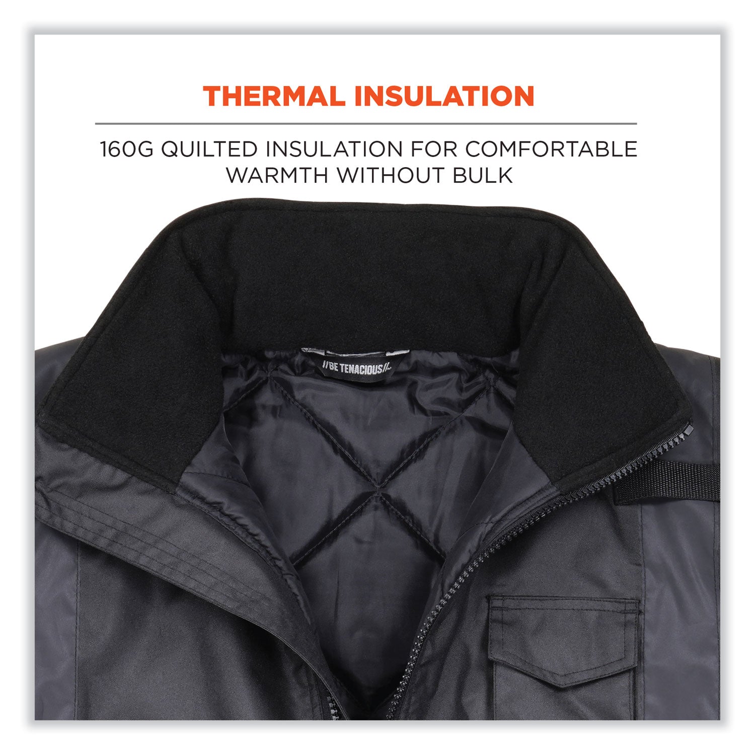GloWear 8377EV Non-Certified Hi-Vis Quilted Bomber Jacket, Black, 4X-Large, Ships in 1-3 Business Days