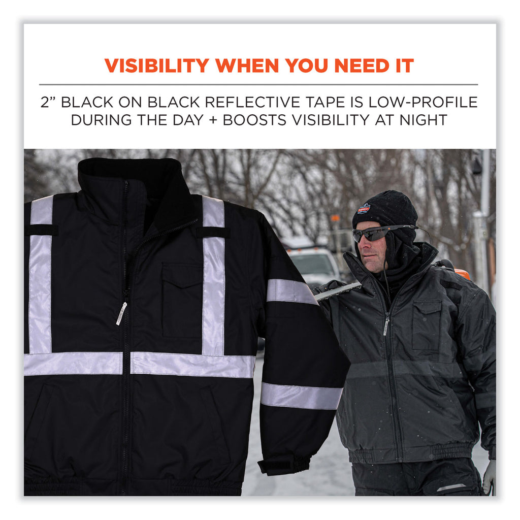 GloWear 8377EV Non-Certified Hi-Vis Quilted Bomber Jacket, Black, 5X-Large, Ships in 1-3 Business Days
