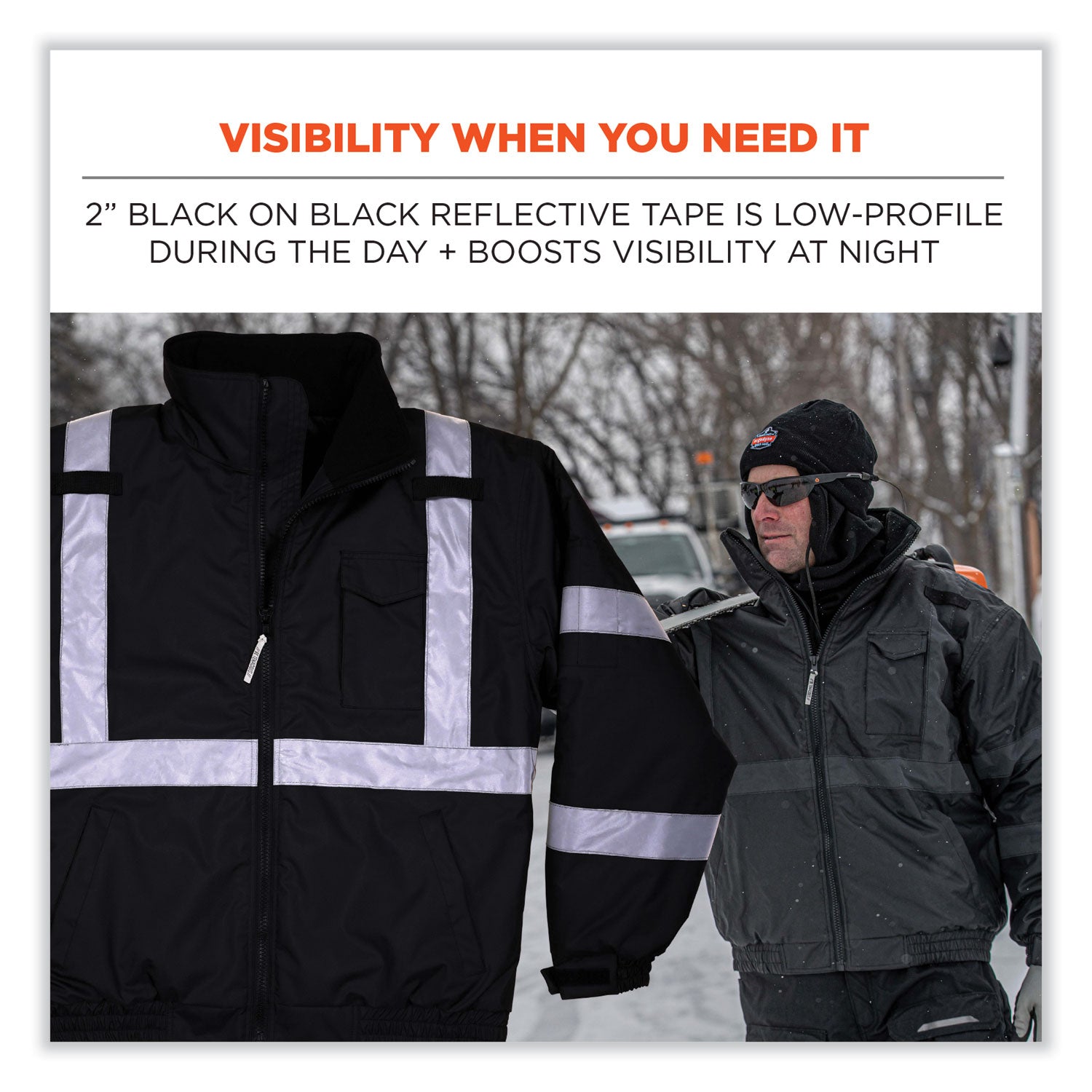 GloWear 8377EV Non-Certified Hi-Vis Quilted Bomber Jacket, Black, 5X-Large, Ships in 1-3 Business Days