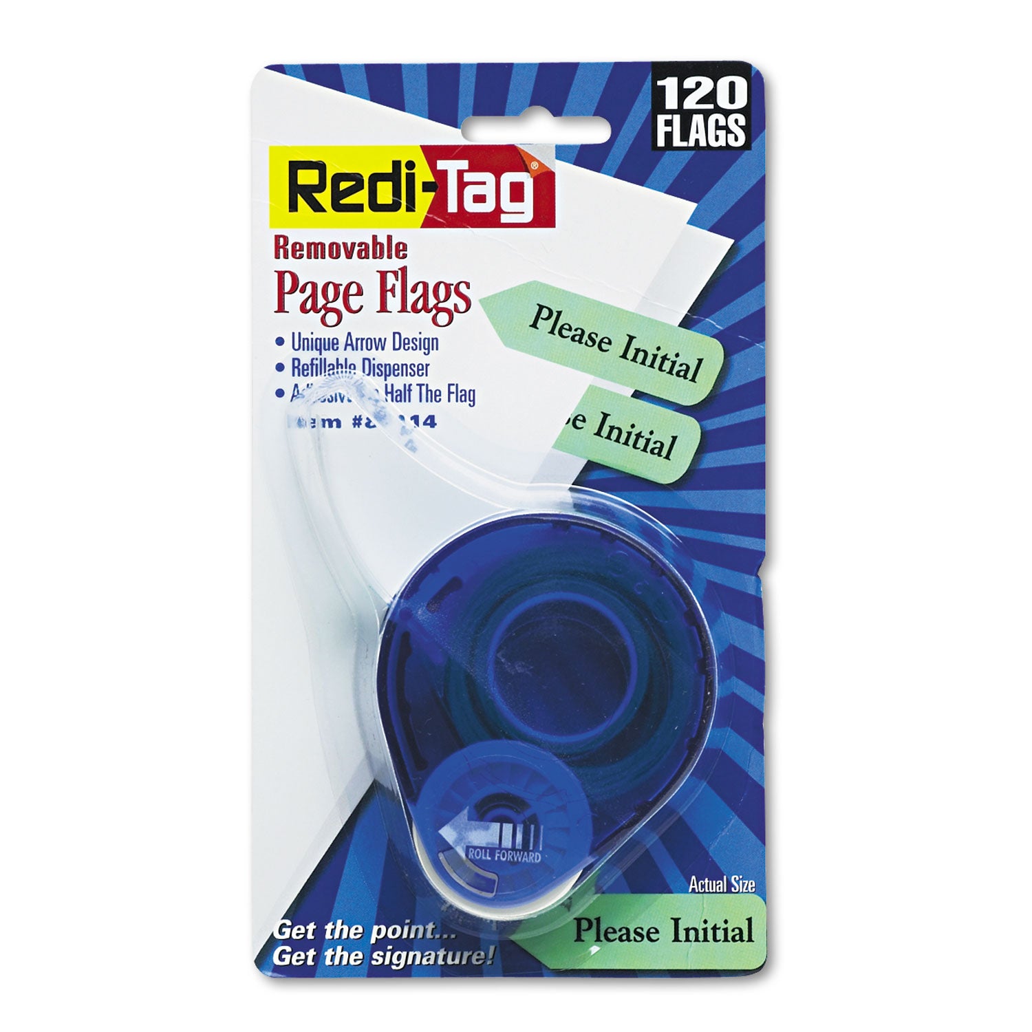 Redi-Tag Please Initial Removable Flags - 120 x Mint - 1.88" x 0.56" - Arrow - "Initial" - Mint - Removable, Self-adhesive - 120 / Pack - 2