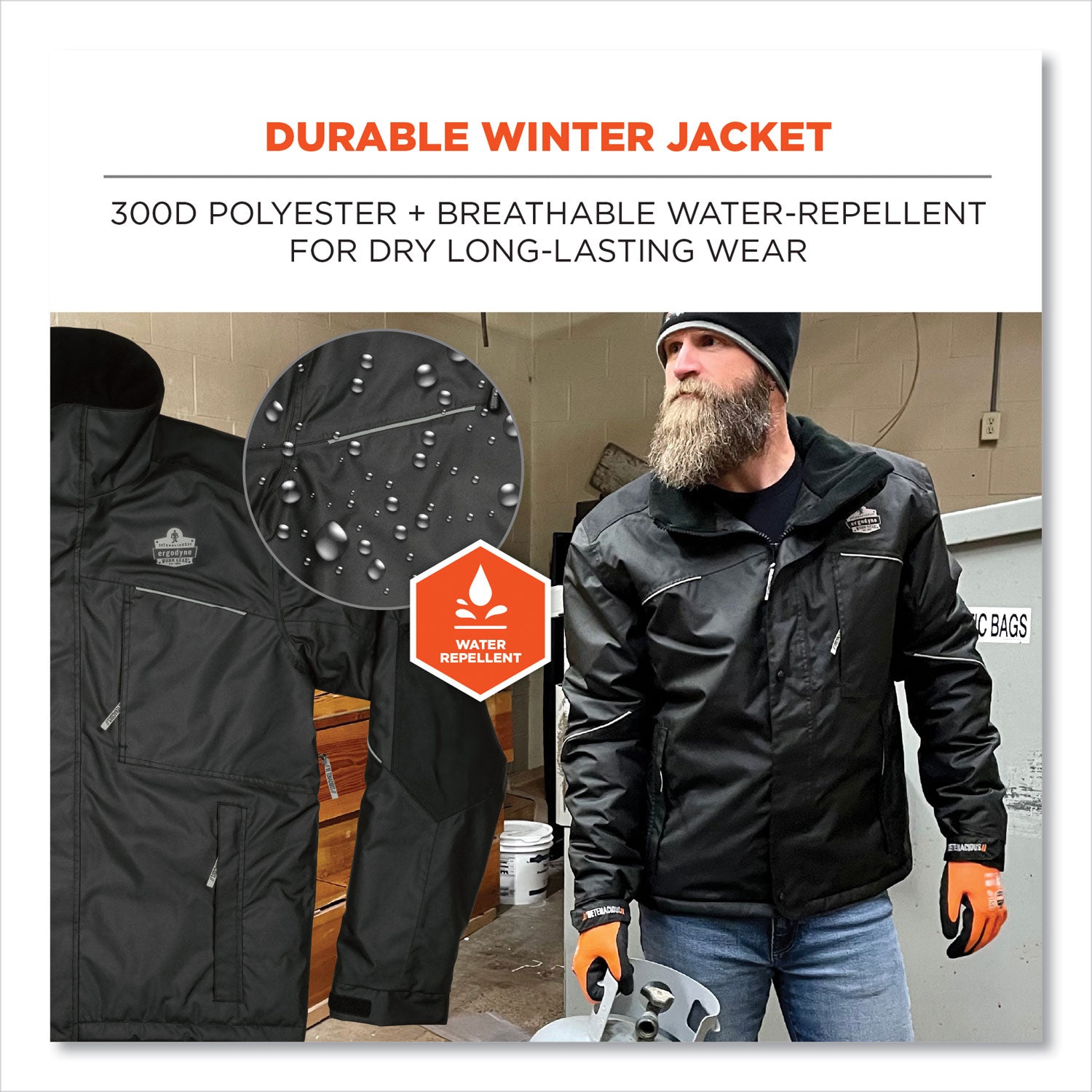 N-Ferno 6467 Winter Work Jacket with 300D Polyester Shell, Medium, Black, Ships in 1-3 Business Days