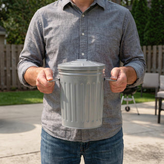Plexon 2 Gallon Small Metal Trash Can with Lid Bathroom Garbage Can with Lid Bathroom Trash Can for Bedroom Office Kitchen Indoor Waste Basket, Round Powder Coated Gray Bucket