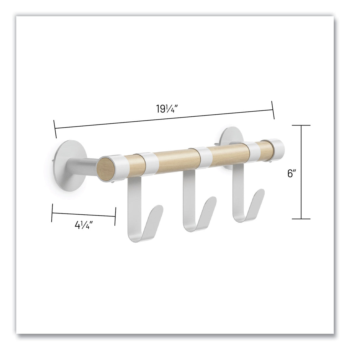 Resi Coat Wall Rack, 3 Hook, 19.75w x 4.25d x 6h, White, Ships in 1-3 Business Days