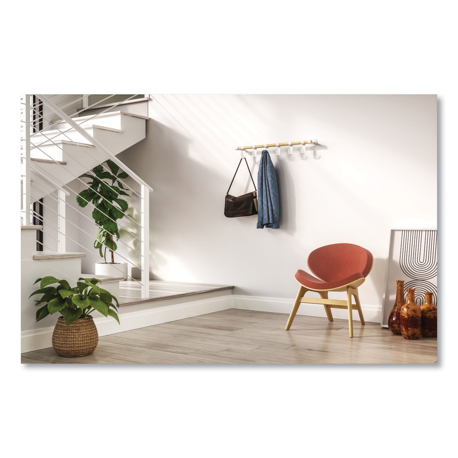 Resi Coat Wall Rack, 6 Hook, 36.25w x 4.25d x 6h, White, Ships in 1-3 Business Days