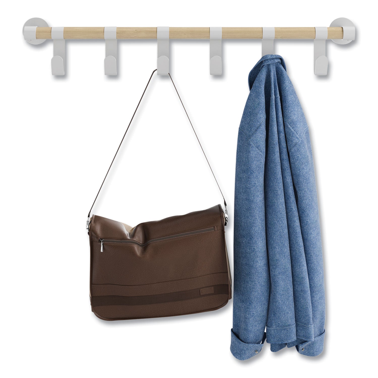 Resi Coat Wall Rack, 6 Hook, 36.25w x 4.25d x 6h, White, Ships in 1-3 Business Days