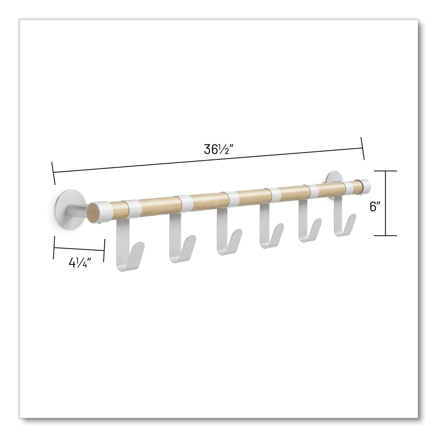 Resi Coat Wall Rack, 6 Hook, 36.25w x 4.25d x 6h, White, Ships in 1-3 Business Days