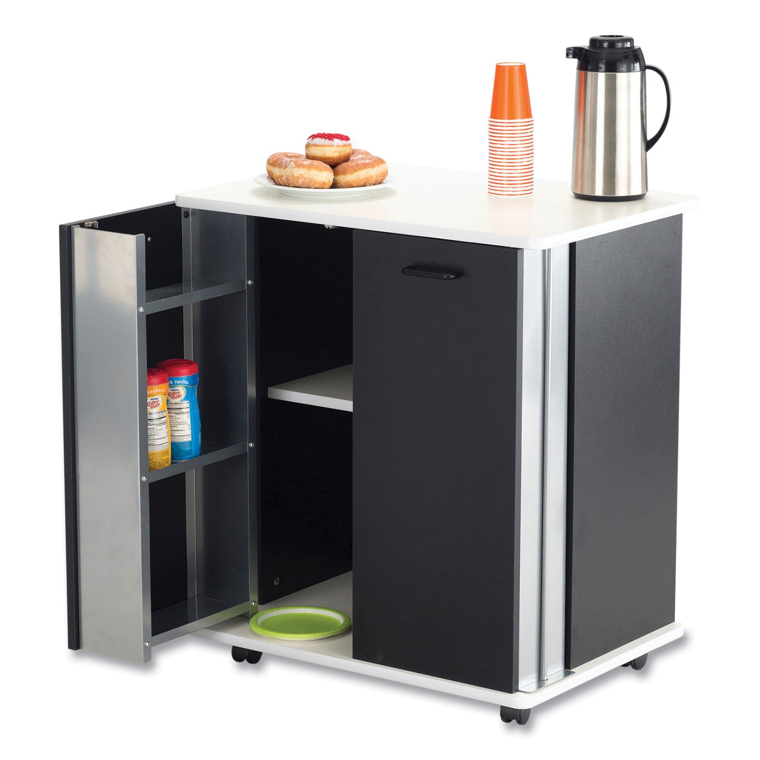 Refreshment Stand, Engineered Wood, 9 Shelves, 29.5" x 22.75" x 33.25", Black/White, Ships in 1-3 Business Days - 