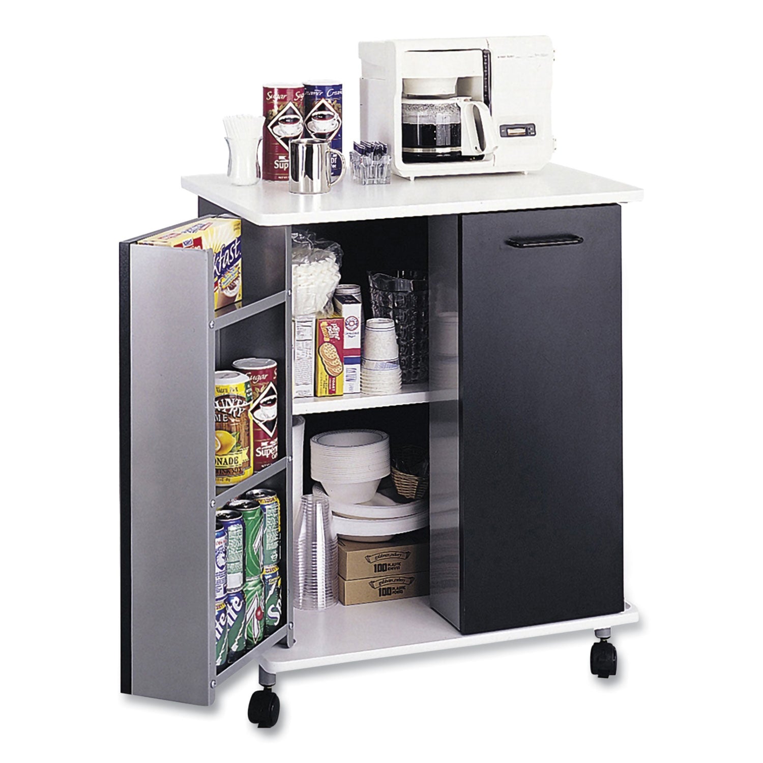 Refreshment Stand, Engineered Wood, 9 Shelves, 29.5" x 22.75" x 33.25", Black/White, Ships in 1-3 Business Days - 