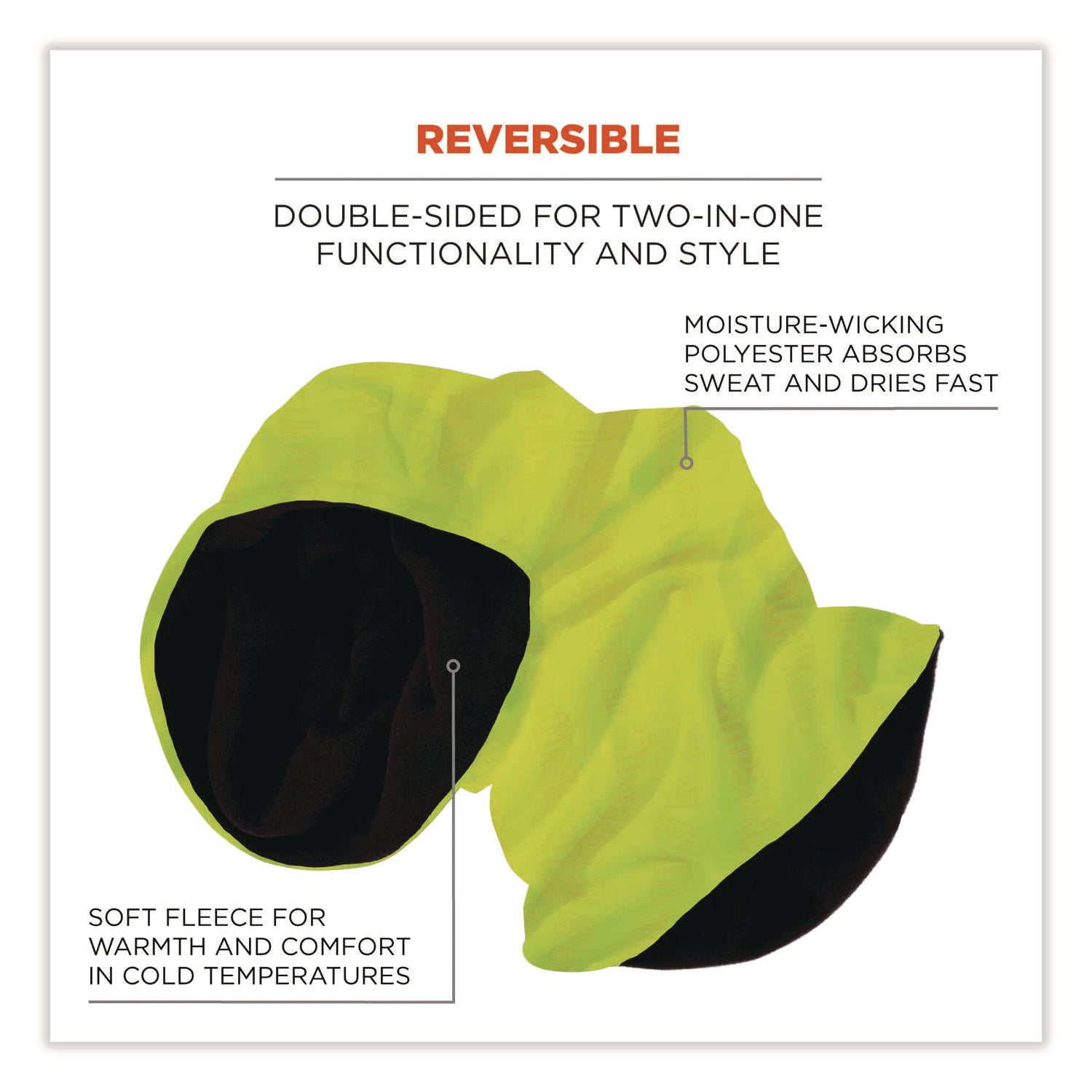 N-Ferno 6491 Reversible Thermal Fleece + Poly Multi-Band, One Size Fits Most, Lime, Ships in 1-3 Business Days