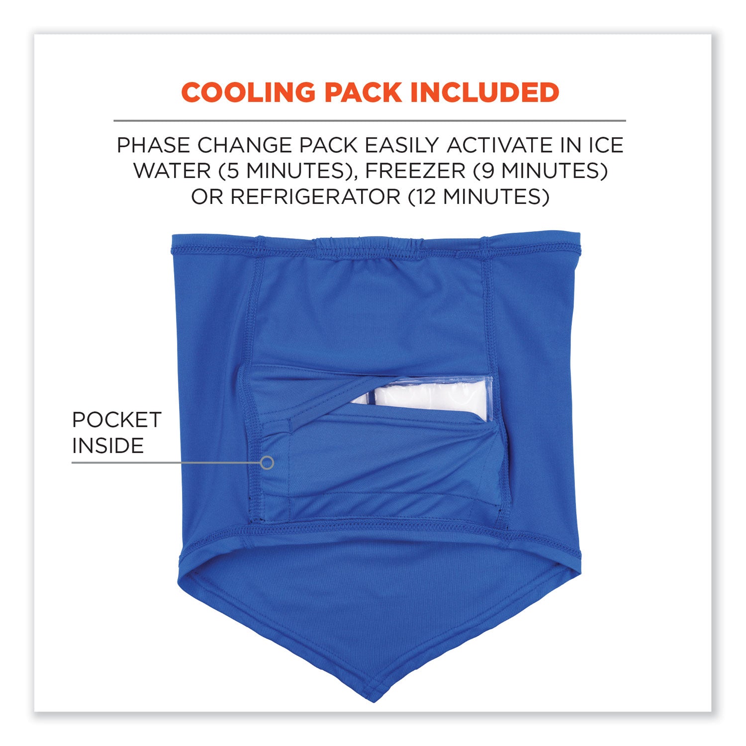 Chill-Its 6482 Cooling Neck Gaiter Bandana Pocket Kit, Polyester/Spandex, Small/Medium, Blue, Ships in 1-3 Business Days