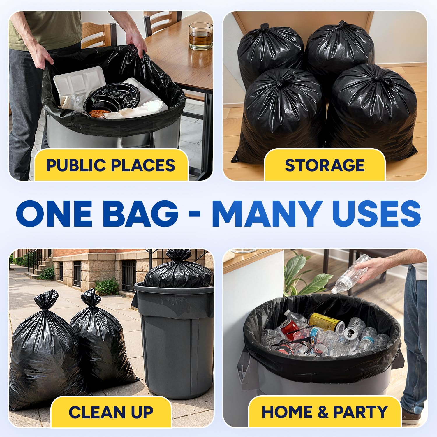 23" x 17" x 46" 45 Gal 3 Mil Black Contractor Bags, 100/Case