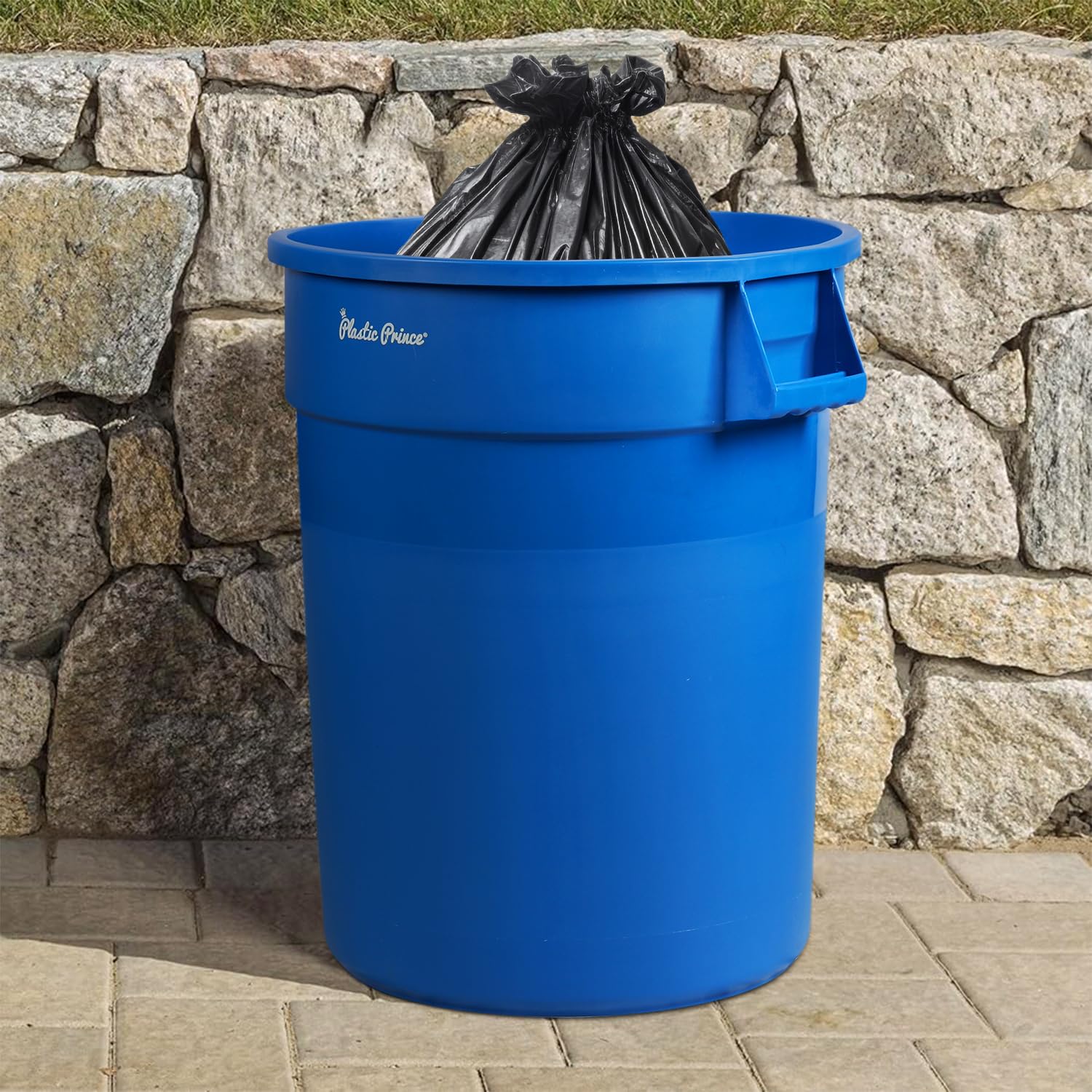 32 Gal Blue Round Trash Can