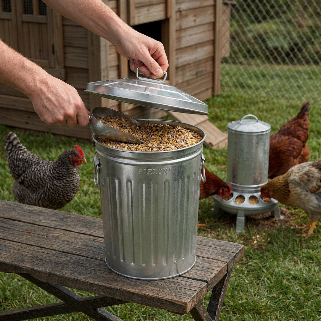 Plexon 2 Gallon Small Metal Trash Can with Lid Bathroom Garbage Can with Lid Round Galvanized Steel Waste Basket for Bedroom Office Kitchen Indoor Metal Basket
