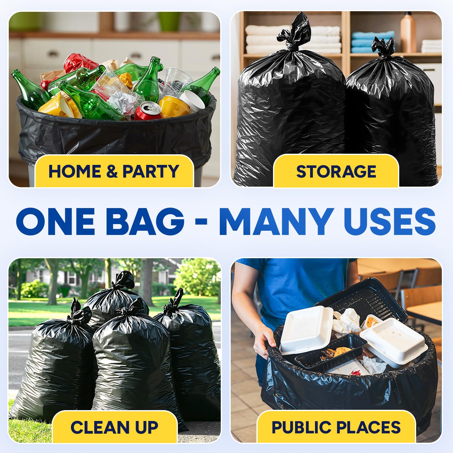 37" x 50" 60 Gal 4 Mil Black Trash Bags, 100/Case