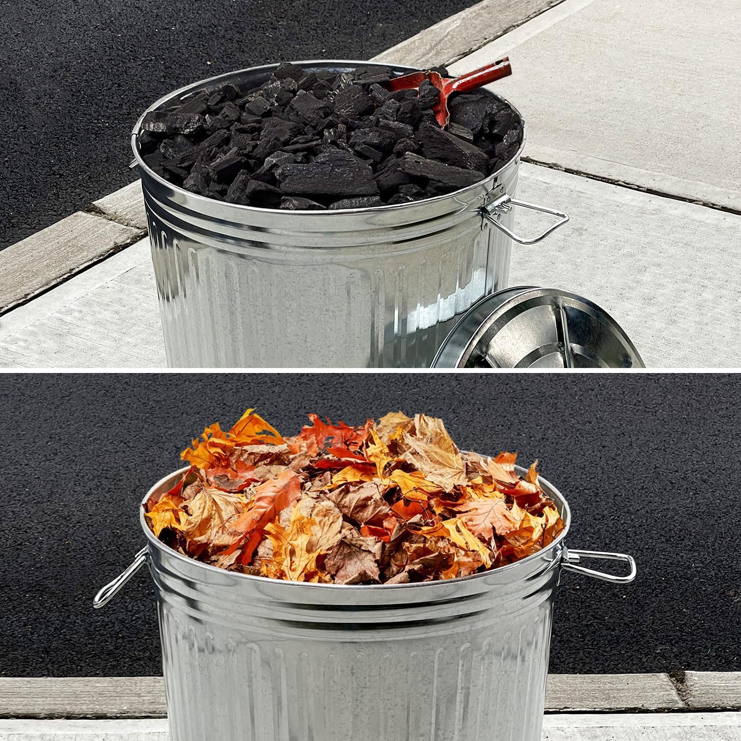 20-Gallon Shiny Galvanized Steel Round Fire Resistant Trash Can with Lid