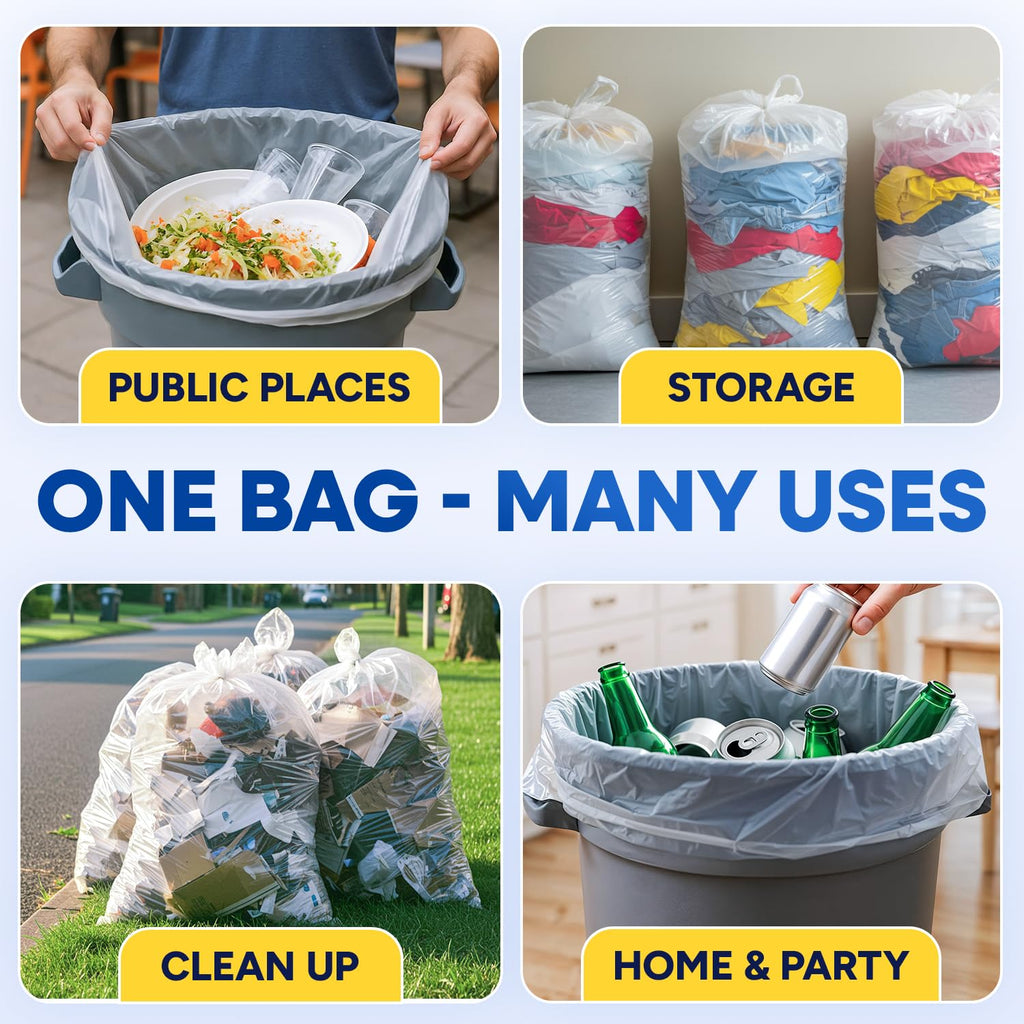 23" x 17" x 46" 45 Gal 3 Mil Clear Contractor Bags, 100/Case