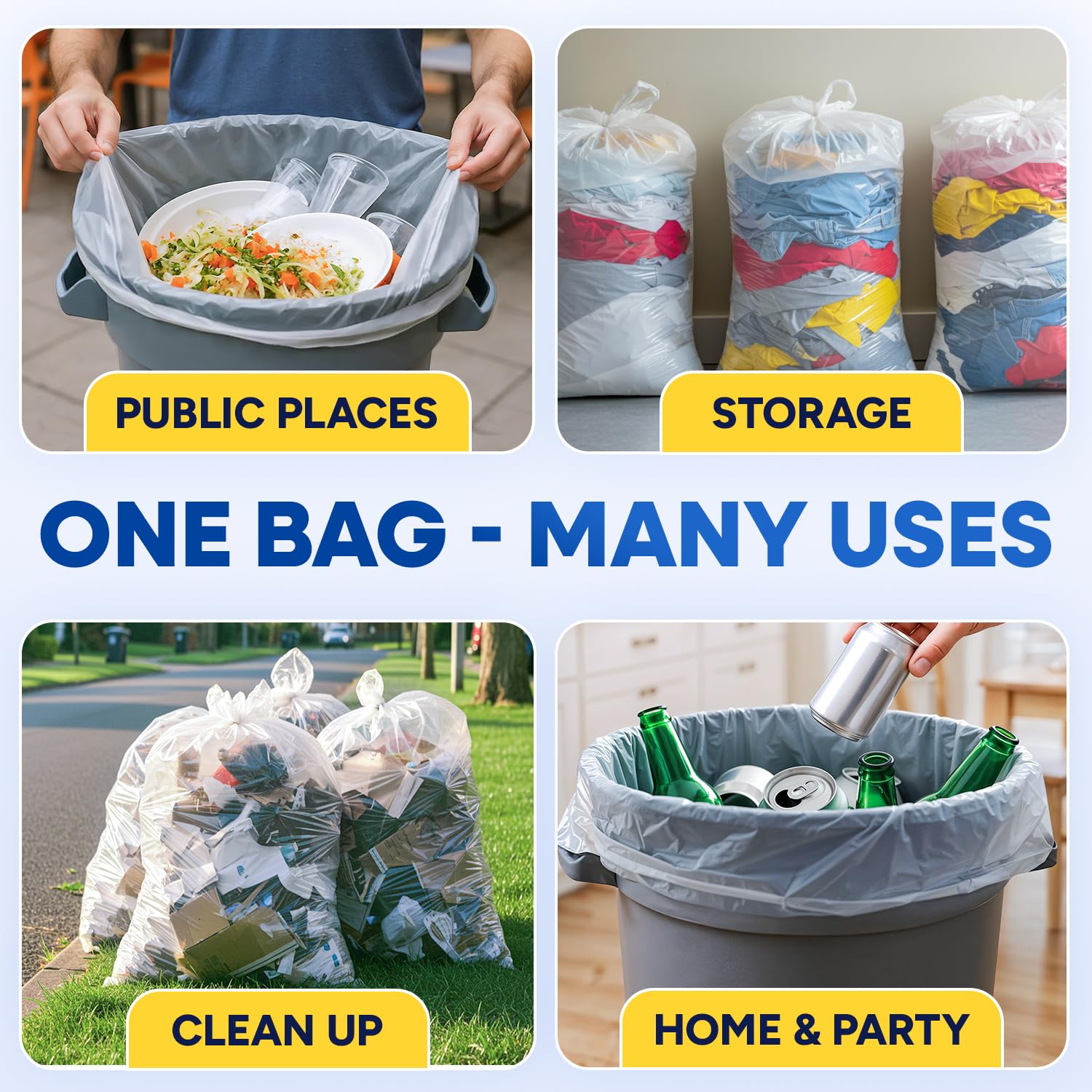 23" x 17" x 46" 45 Gal 3 Mil Clear Contractor Bags, 100/Case