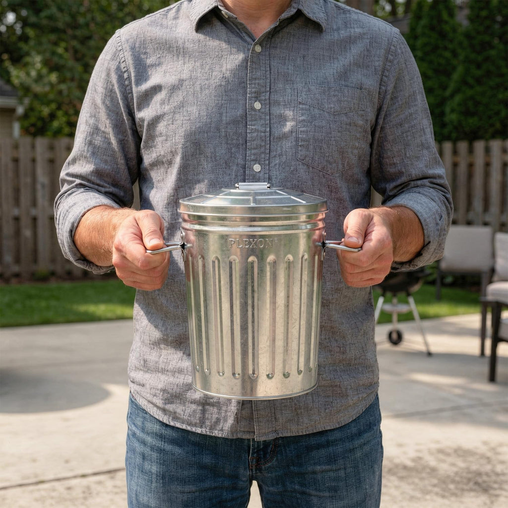 Plexon 2 Gallon Small Metal Trash Can with Lid Bathroom Garbage Can with Lid Round Galvanized Steel Waste Basket for Bedroom Office Kitchen Indoor Metal Basket