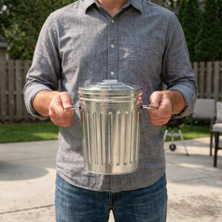 Plexon 2 Gallon Small Metal Trash Can with Lid Bathroom Garbage Can with Lid Round Galvanized Steel Waste Basket for Bedroom Office Kitchen Indoor Metal Basket