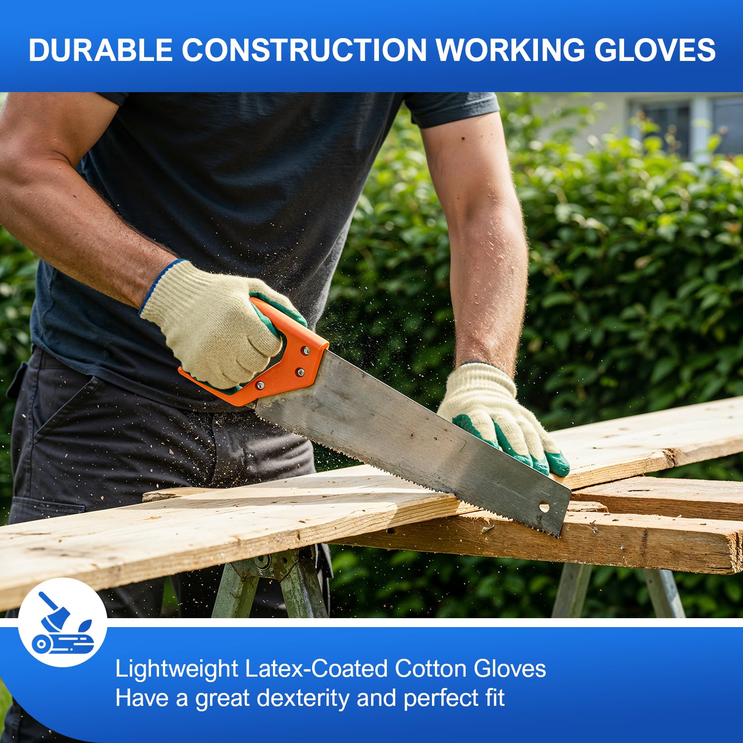 Size 10 Large Yellow Polyester Heavy Duty Non Slip Work Gloves with Green Latex Coated Palm, 144 Pairs/Case
