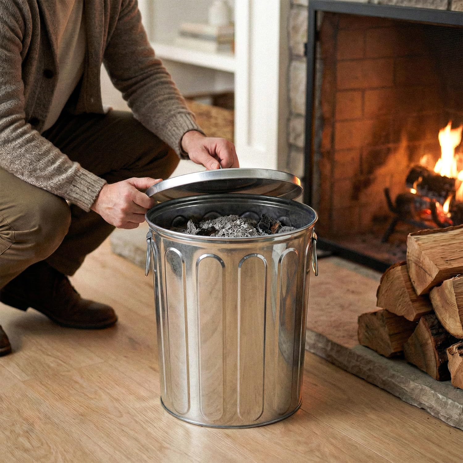 5-Gallon Galvanized Steel Round Trash Can with Lid